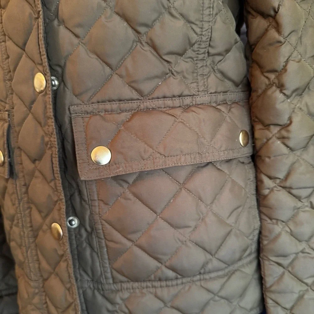 JCrew Olive Green Quilted Barn Jacket Corduroy Collar Sz.‎ XS